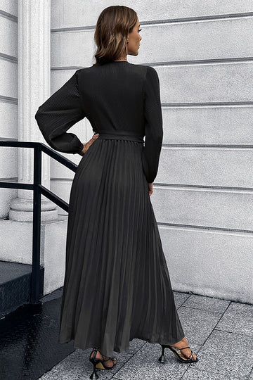 Długie rękawy Marszczenia Casual Dress z paskiem